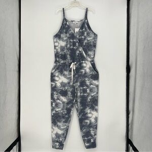 Gilli Women Jumpsuit Romper Sleeveless Tank Top Plus Size Gray/White Tie Dye NEW